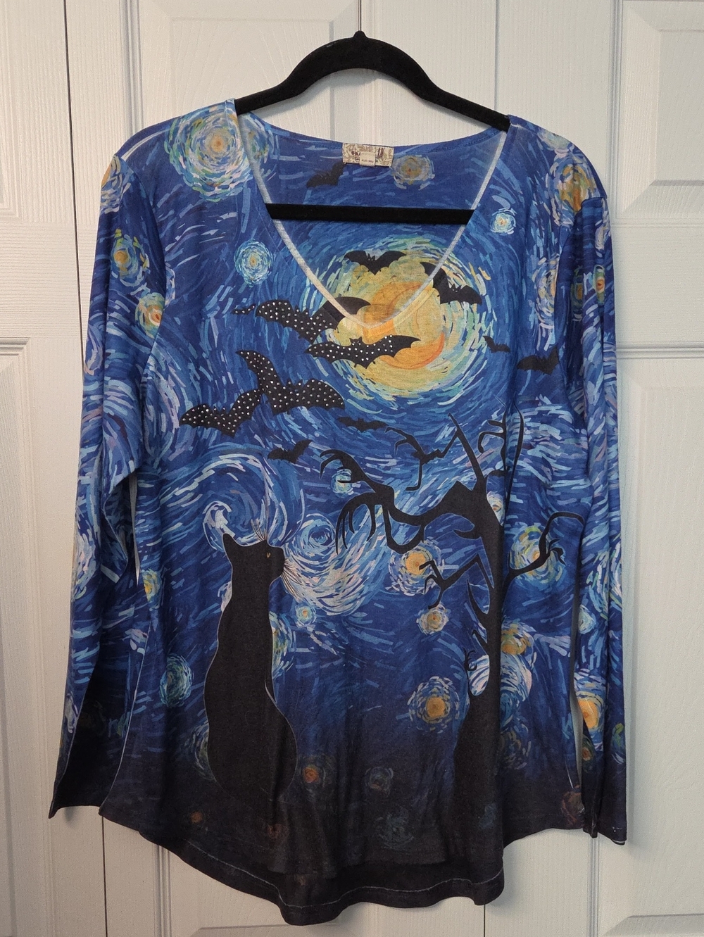 Blue Starry Night Halloween W/Bling Long Sleeve T-Shirt, XL, Excellent Conditon
